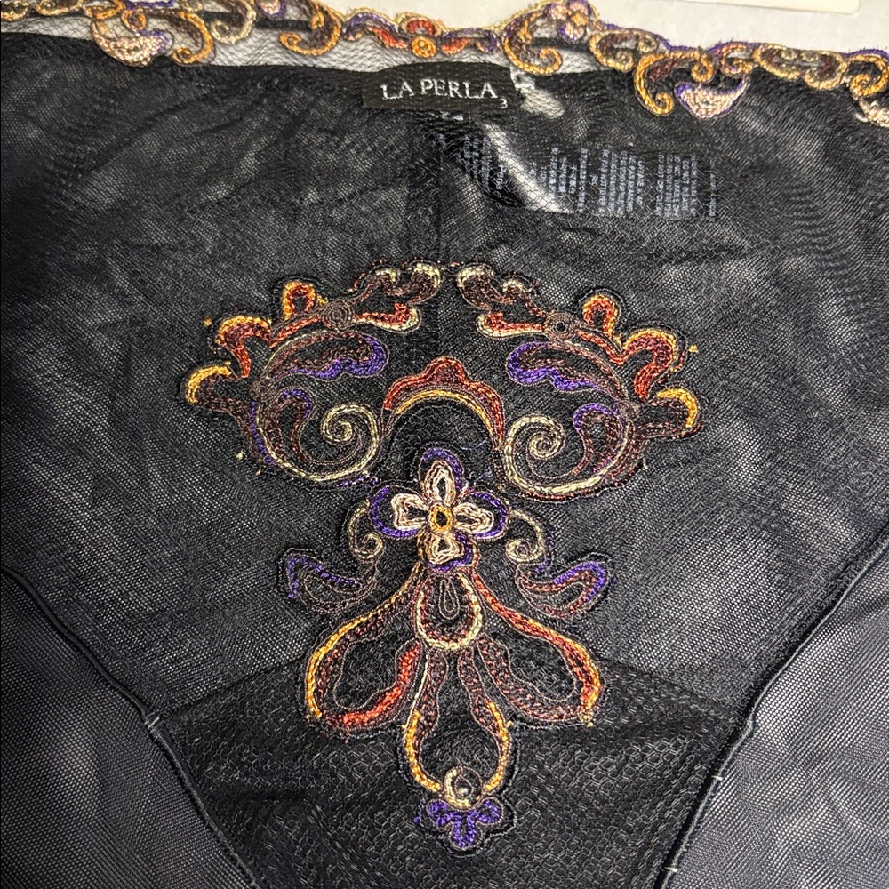 La Perla Black Sheer Embroidered Mid-Rise Briefs,  size M
Made in Italy